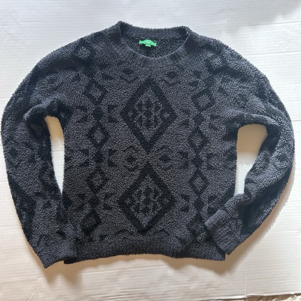 Vintage Style Soft Gray & Black Argyle & Diamond Print Pullover Sweater Size M